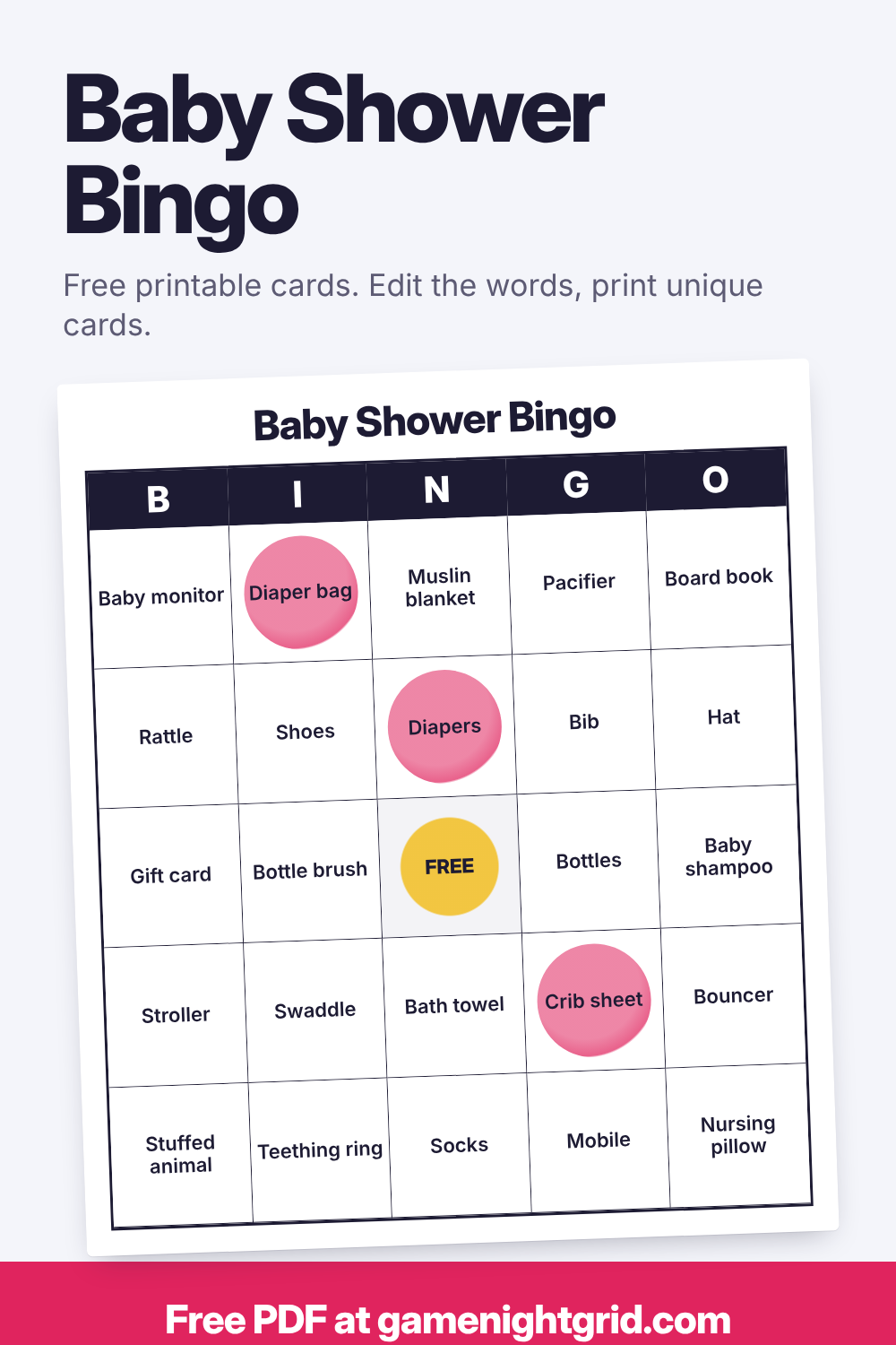 Baby Shower Bingo: free printable bingo cards