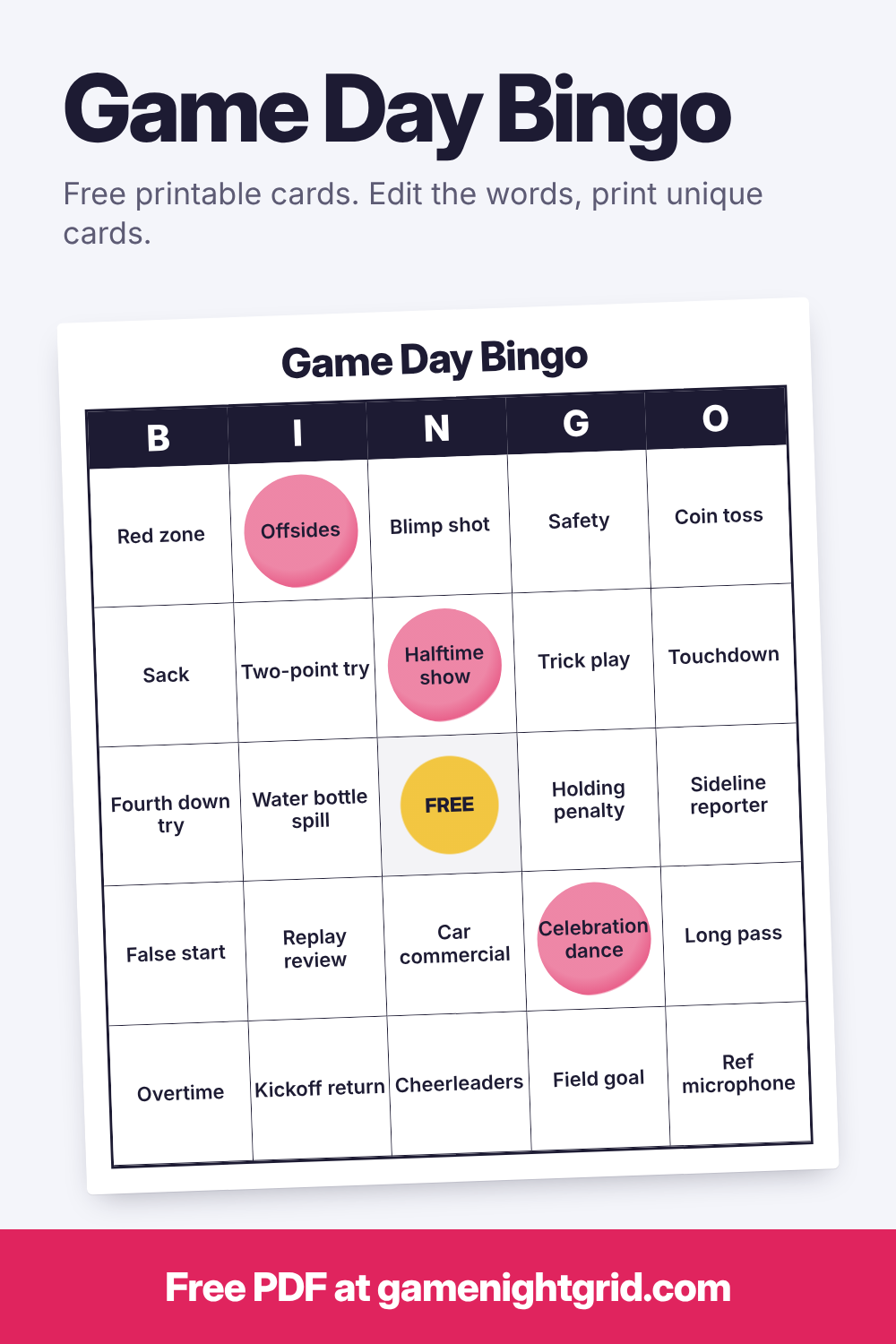 Game Day Bingo: free printable bingo cards
