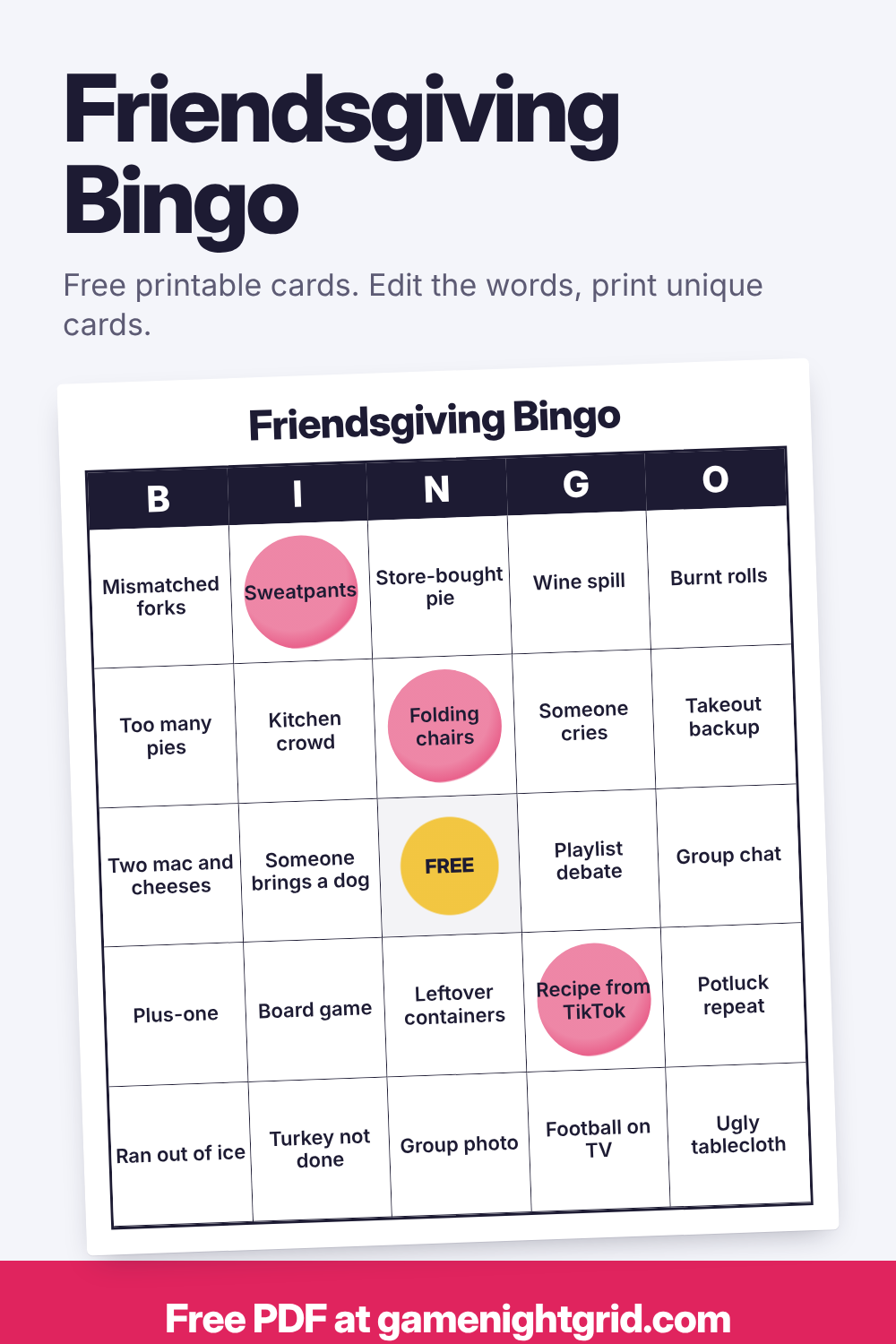 Friendsgiving Bingo: free printable bingo cards