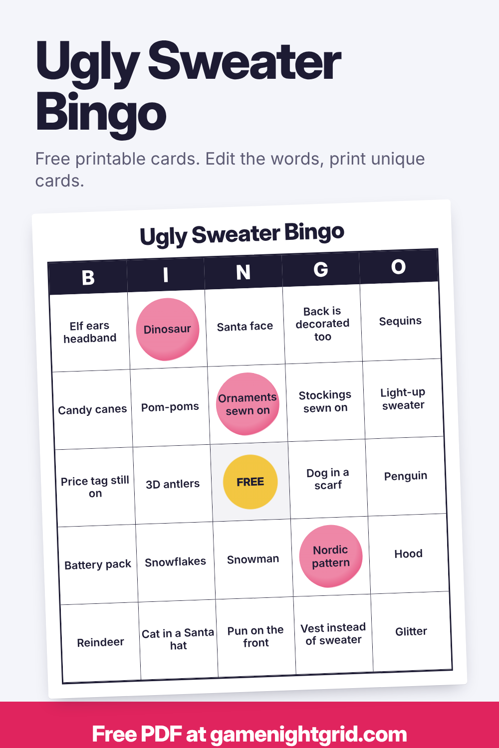 Ugly Sweater Bingo: free printable bingo cards