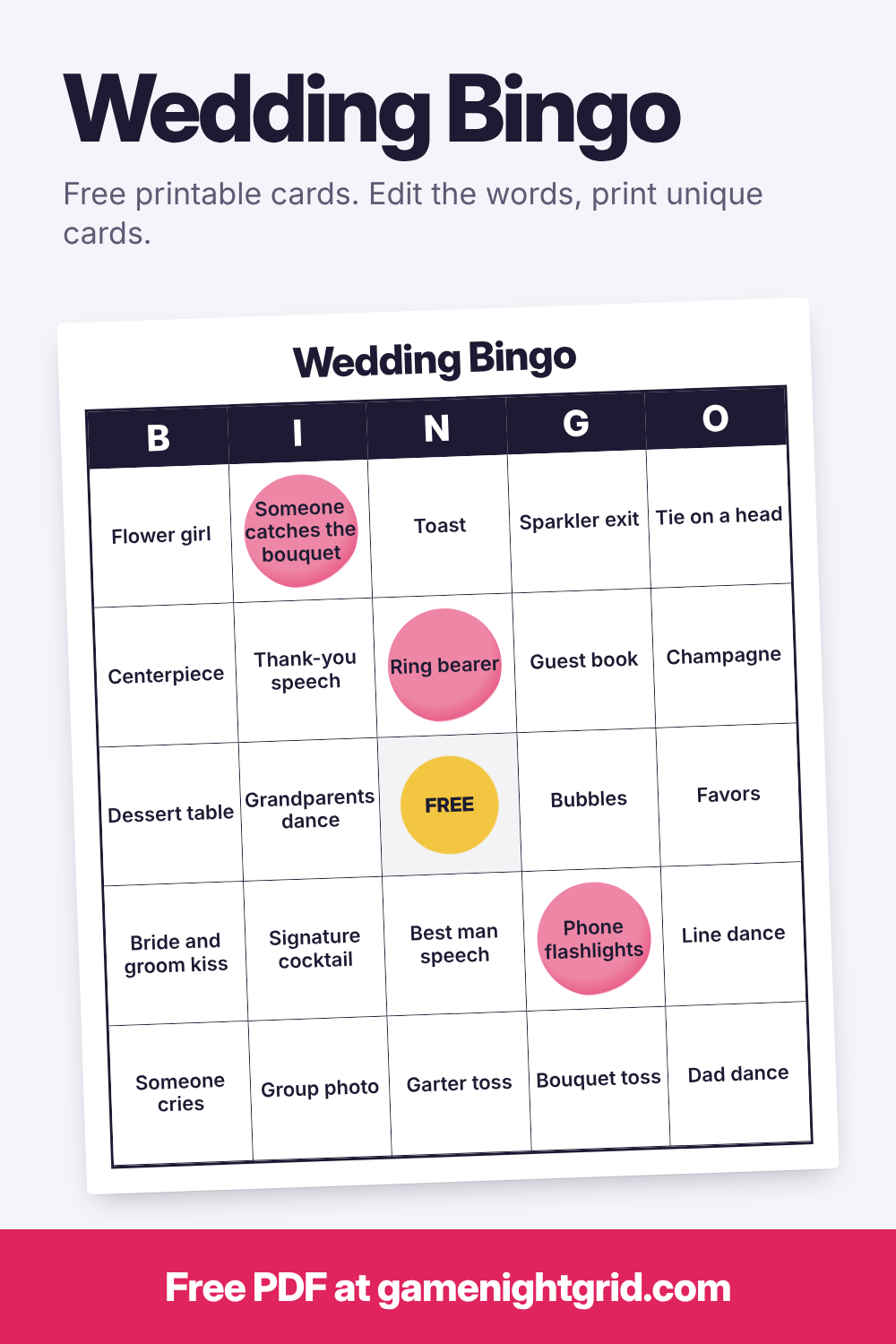 Wedding Bingo: free printable bingo cards